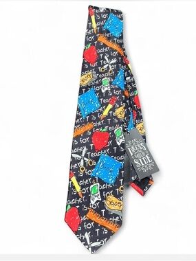 Wild Ties Brand Teacher-Themed Novelty Tie with Colorful School Icons
